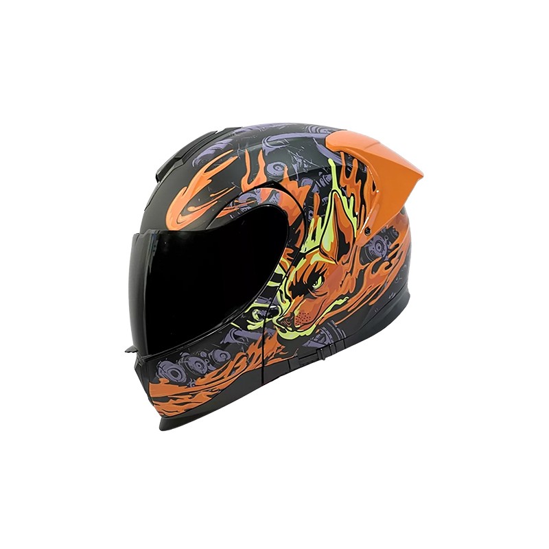 Casco para motociclista talla XL abatible 2W Xolo negro naranja