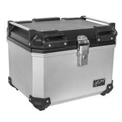 Caja porta equipaje para motocicleta 47L negra y plata con respaldo y forro Kinlley