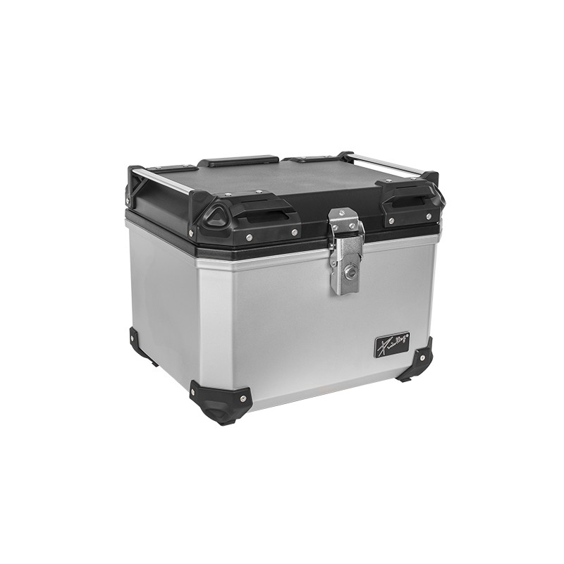 Caja porta equipaje para motocicleta 47L negra y plata con respaldo y forro Kinlley