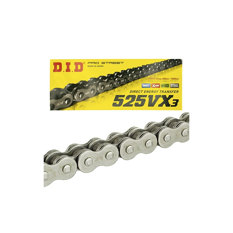 Cadena de transmision para motocicleta 525VX x 114L DID (X - Ring) (Japonesa)