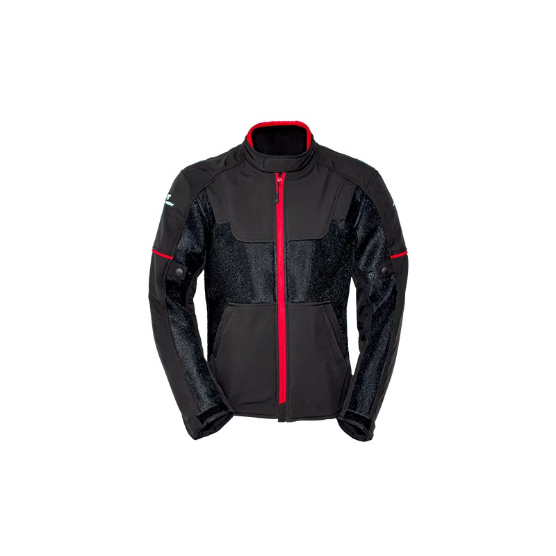 Chamarra para motociclista Softshell repelente con protecciones Talla L Luzern Black Red Hebotech