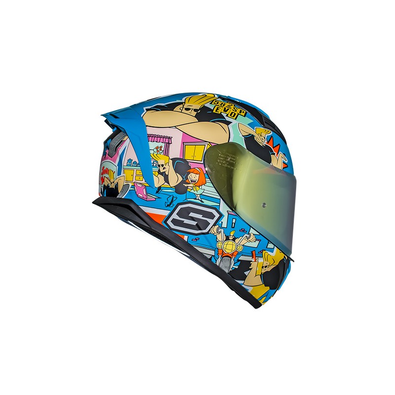 Casco para motociclista talla L integral Johnny Bravo azul Shaft