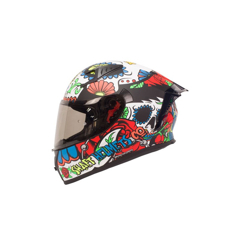 Casco para motociclista talla S cerrado SH526 - SP skull flowers negro matte Shaft