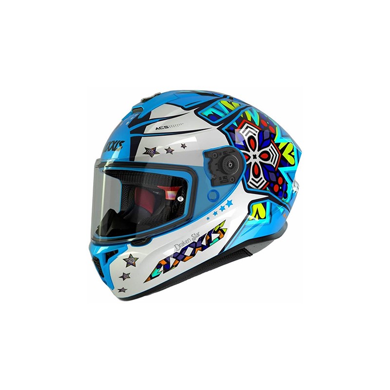 Casco para motociclista talla XL cerrado draken star C17 azul fluor Axxis