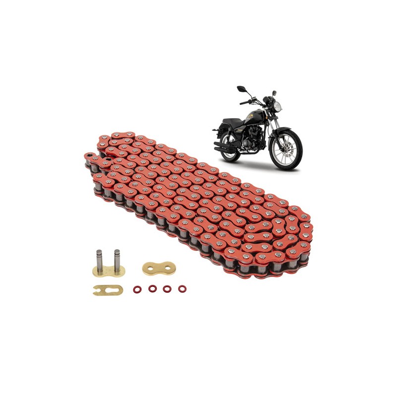 Cadena para motocicleta 428 HPO x 136L reforzada con O - ring profesional roja Leiruki