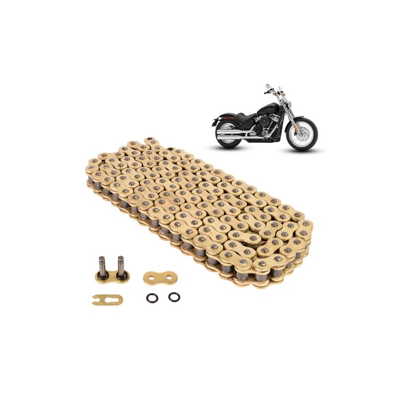Cadena para motocicleta 525 HO x 116 reforzada con O - ring dorada Leiruki