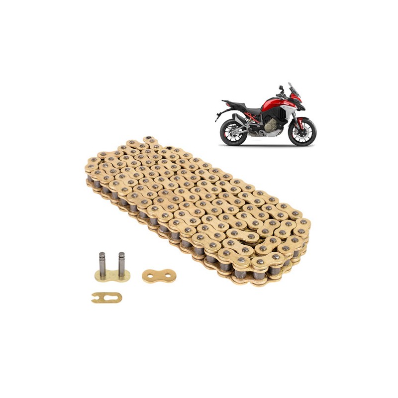 Cadena para motocicleta 530 HO x 126 reforzada dorada Leiruki