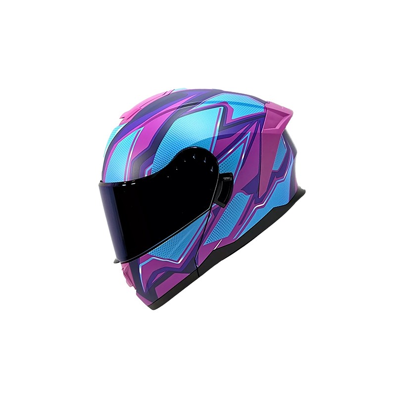 Casco para motociclista talla L abatible 2W Liberty azul rosa